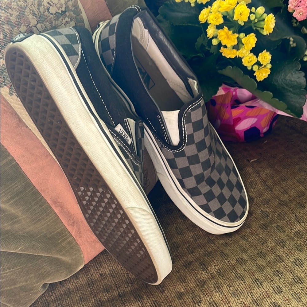 Vans Classic Checkered Slip-Ons in Black and White